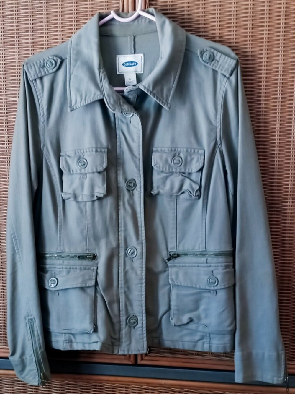Old Navy Utility Military Jacket Women's XL Army Green Zip Button Front - Picture 2 of 14